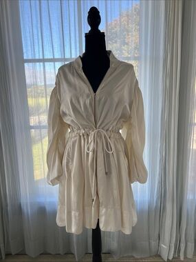 Anthropologie Cream Satin Drawstring Waist Jacket-Robe